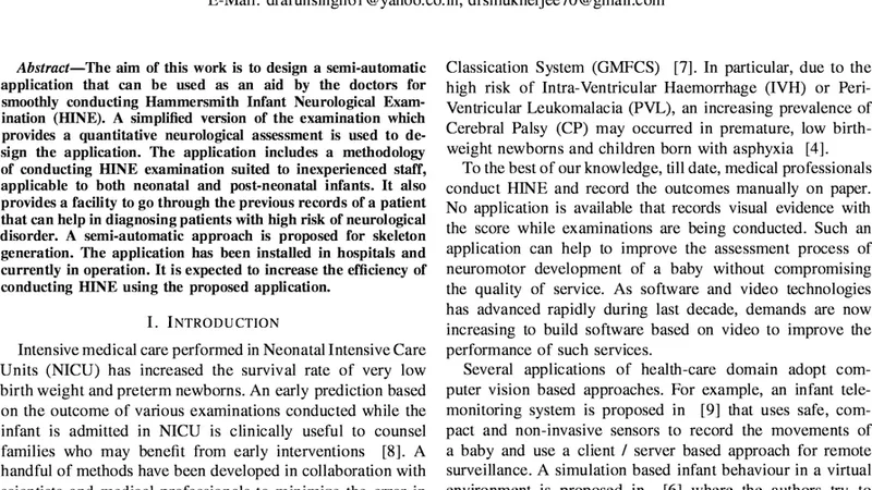 User Friendly Implementation for Efficiently Conducting Hammersmith   Infant Neurological Examination