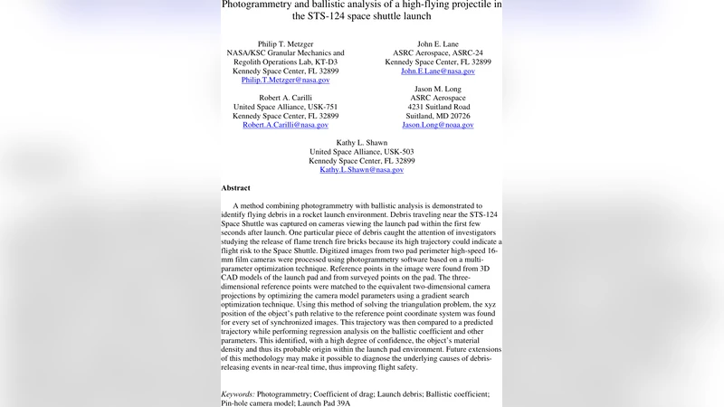 Photogrammetry and ballistic analysis of a high-flying projectile in the   STS-124 space shuttle launch