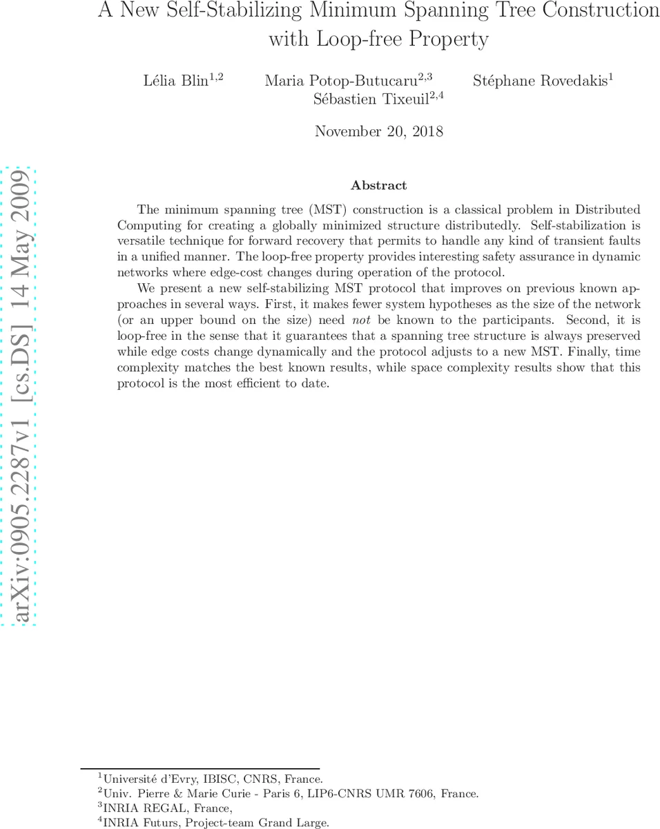 A New Self-Stabilizing Minimum Spanning Tree Construction with Loop-free   Property