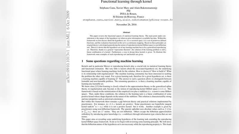 Functional learning through kernels