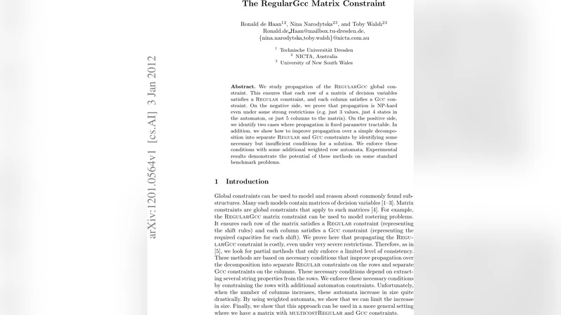The RegularGcc Matrix Constraint