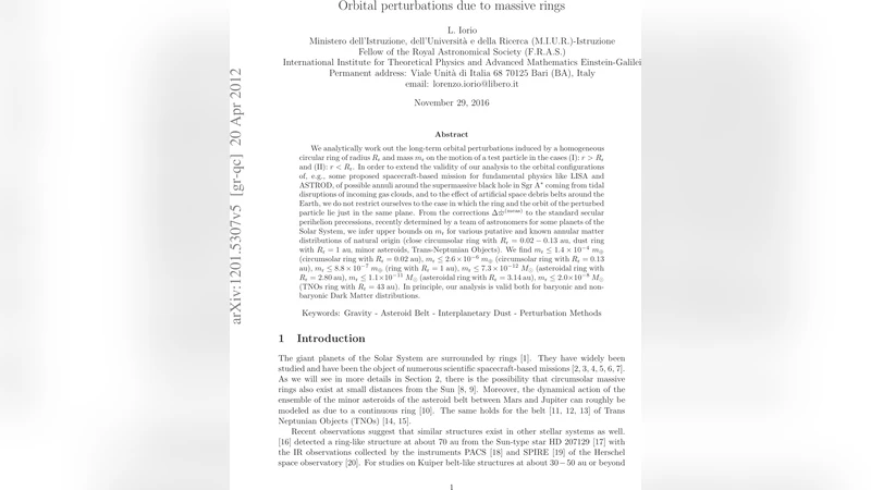 Orbital perturbations due to massive rings