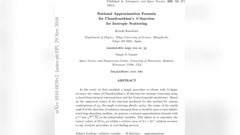 Rational Approximation Formula for Chandrasekhars H-function for   Isotropic Scattering