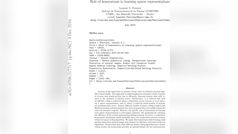 Role of homeostasis in learning sparse representations