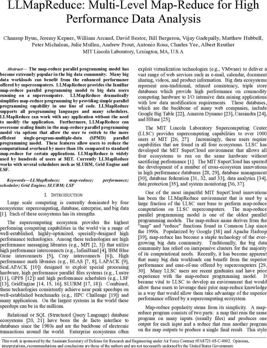 LLMapReduce: Multi-Level Map-Reduce for High Performance Data Analysis