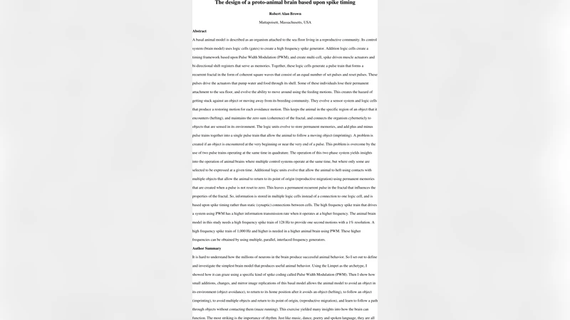 The design of a proto-animal brain based upon spike timing