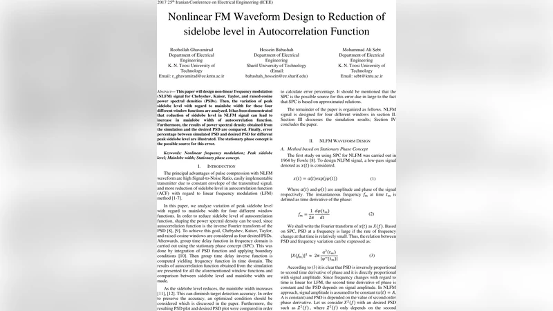 Nonlinear FM Waveform Design to Reduction of sidelobe level in   Autocorrelation Function