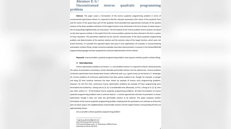 Unconstrained inverse quadratic programming problem