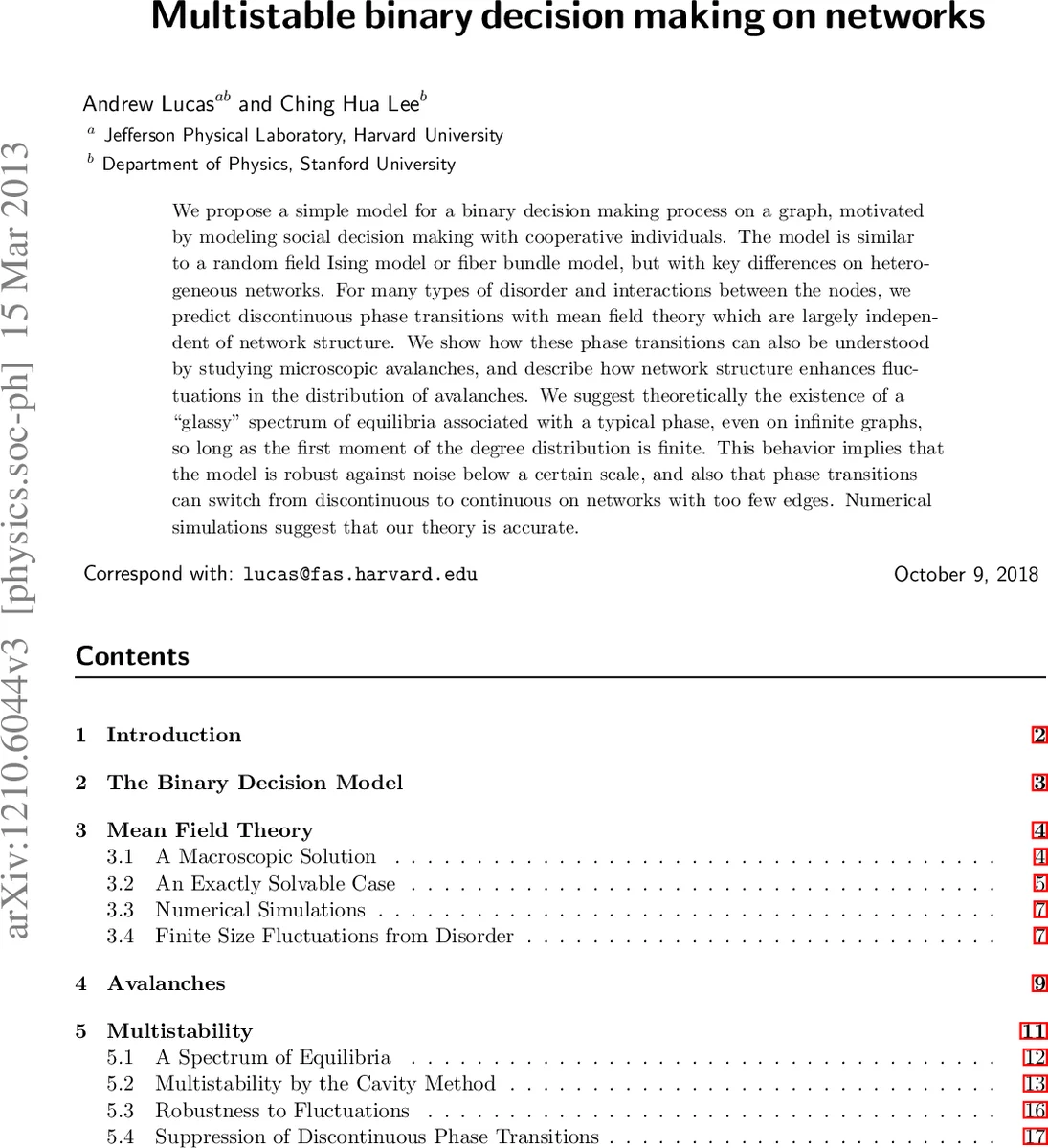 Multistable binary decision making on networks