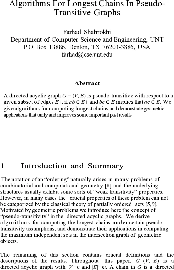Algorithms For Longest Chains In Pseudo- Transitive Graphs