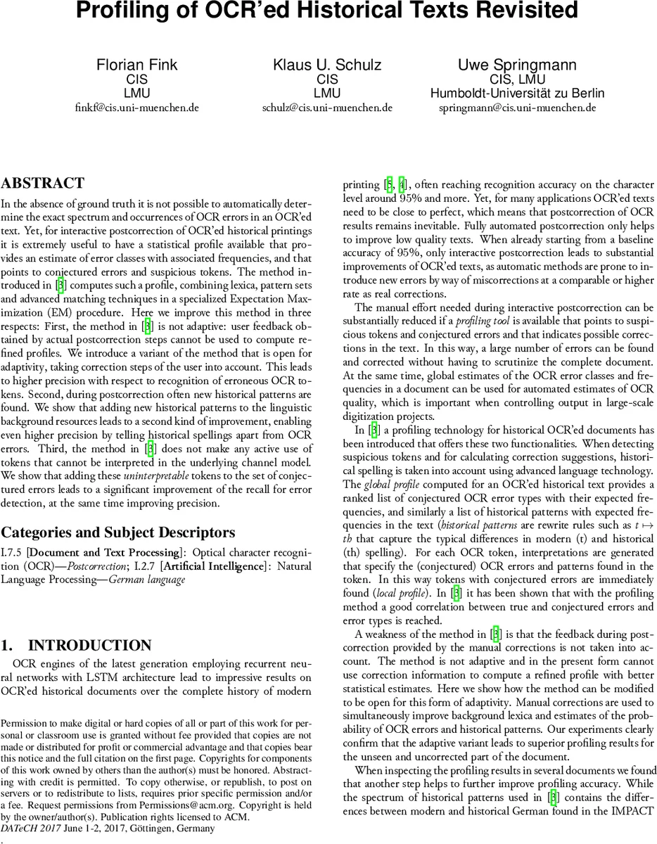 Profiling of OCRed Historical Texts Revisited
