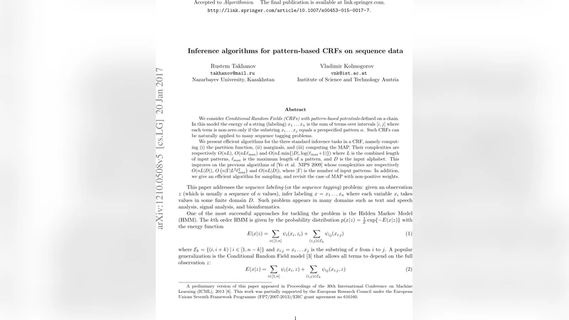 Inference algorithms for pattern-based CRFs on sequence data
