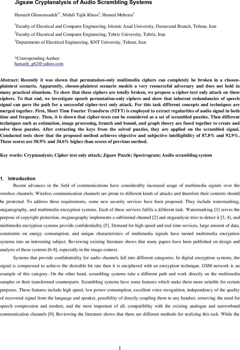 Jigsaw Cryptanalysis of Audio Scrambling Systems