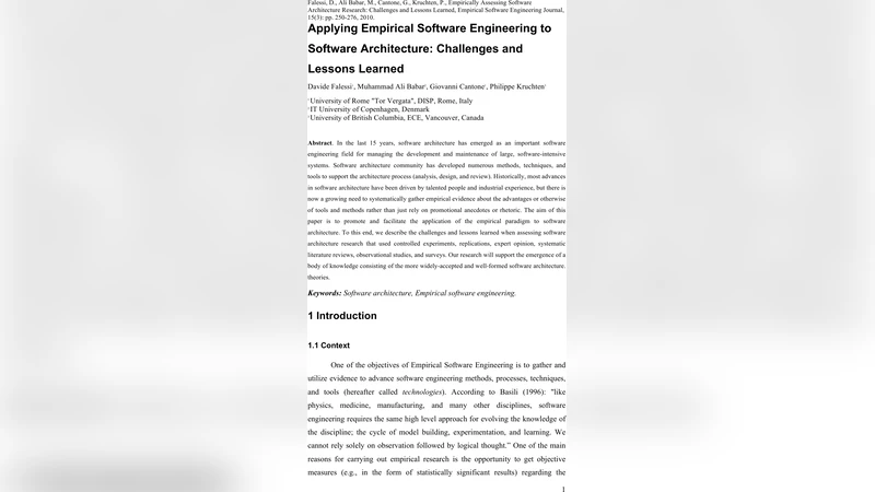 Applying empirical software engineering to software architecture:   challenges and lessons learned