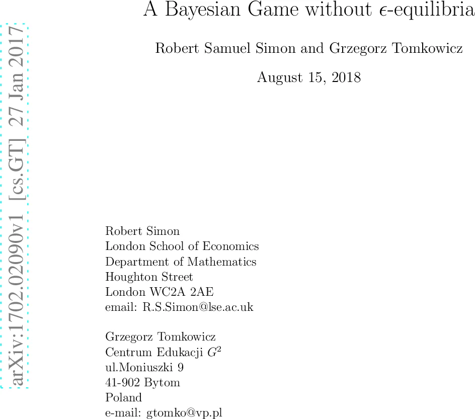 A Bayesian Game without epsilon equilibria
