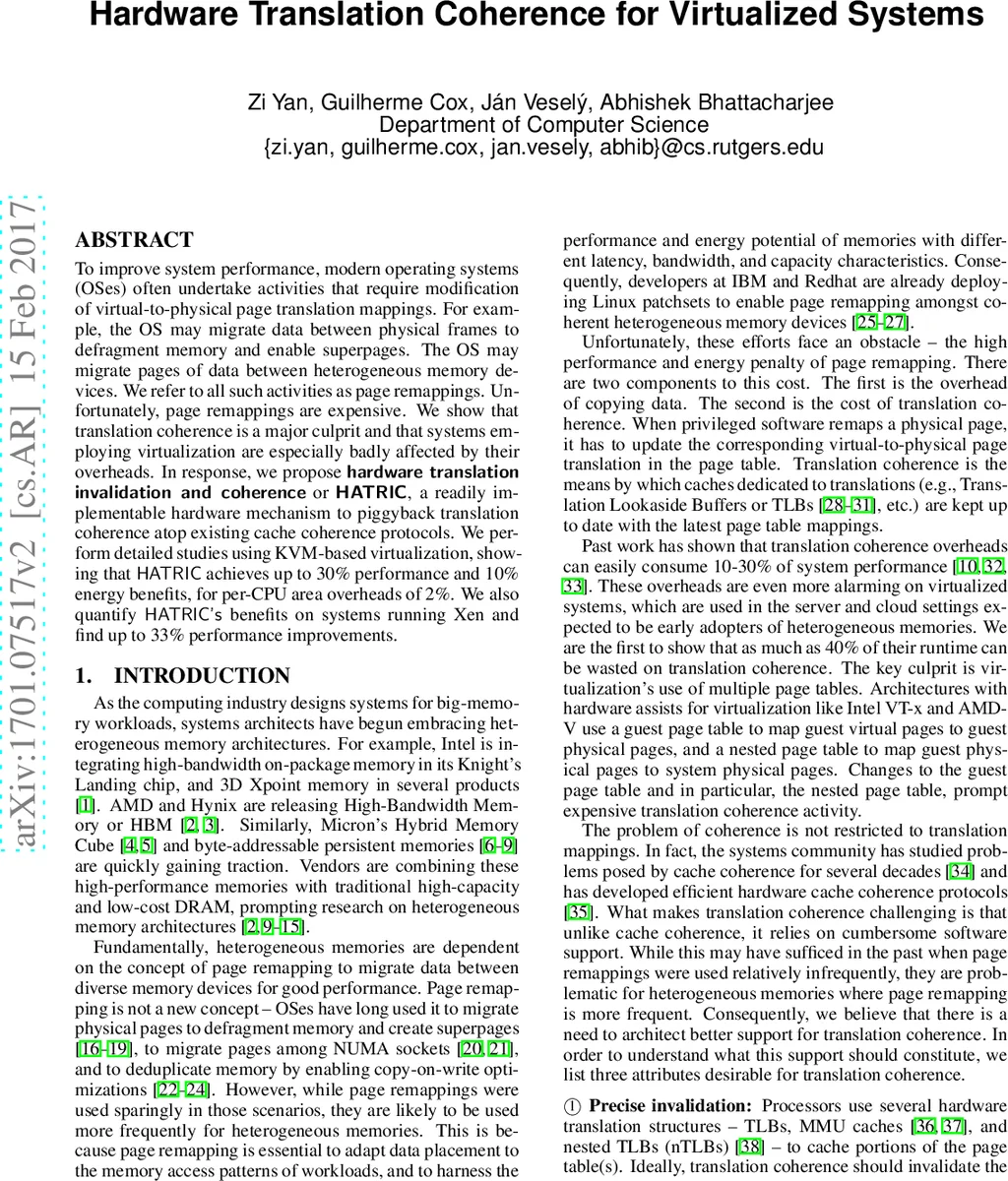 Hardware Translation Coherence for Virtualized Systems
