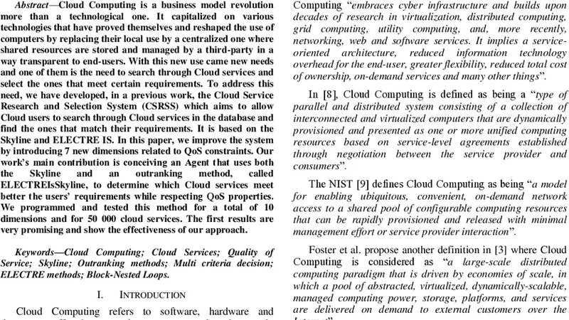 Integration of QoS aspects in the Cloud Computing Research and Selection   System