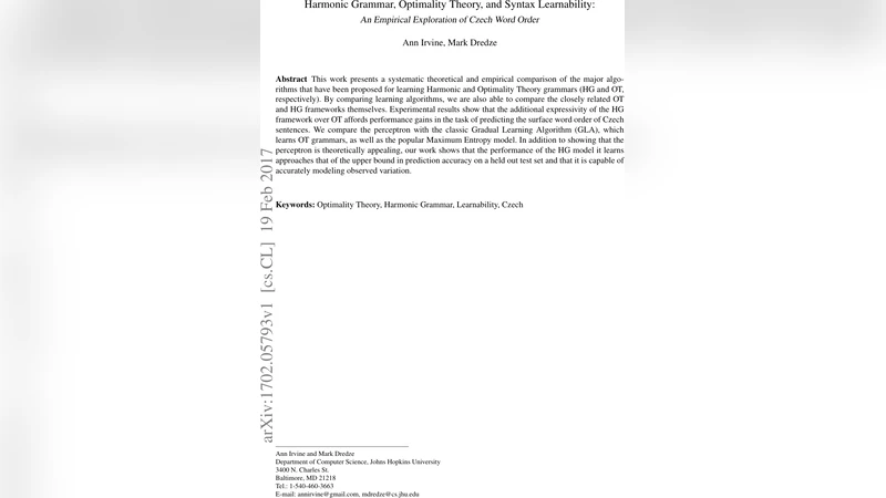 Harmonic Grammar, Optimality Theory, and Syntax Learnability: An   Empirical Exploration of Czech Word Order