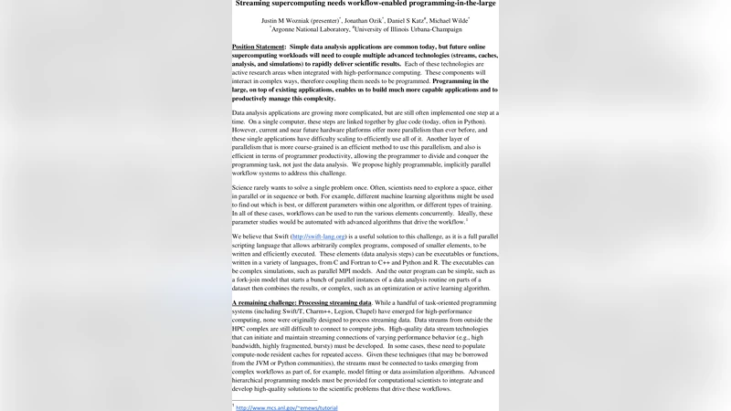 Streaming supercomputing needs workflow-enabled programming-in-the-large