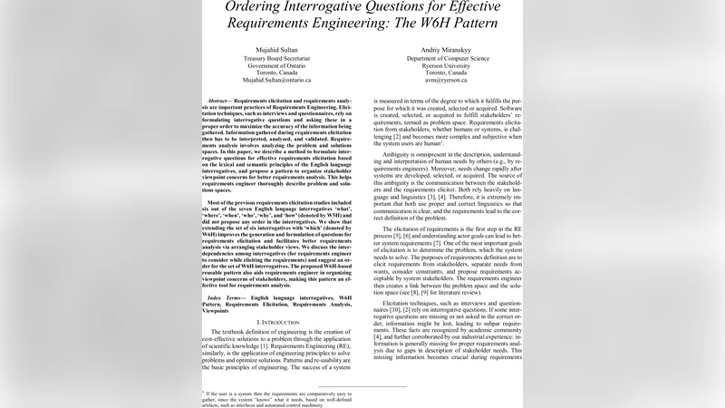 Ordering Interrogative Questions for Effective Requirements Engineering:   The W6H Pattern