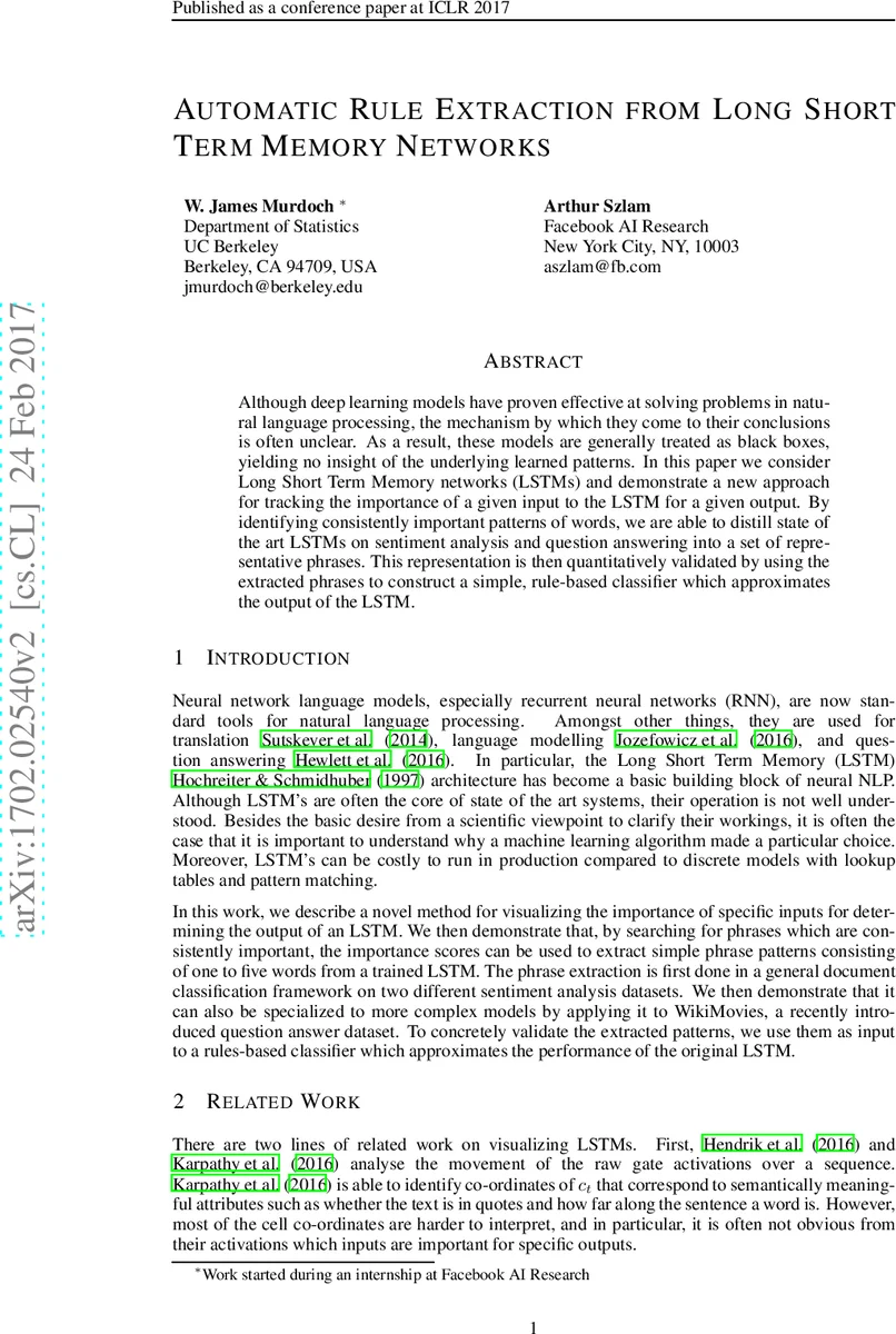 Automatic Rule Extraction from Long Short Term Memory Networks