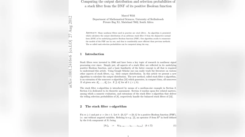 Computing the output distribution and selection probabilities of a stack   filter from the DNF of its positive Boolean function