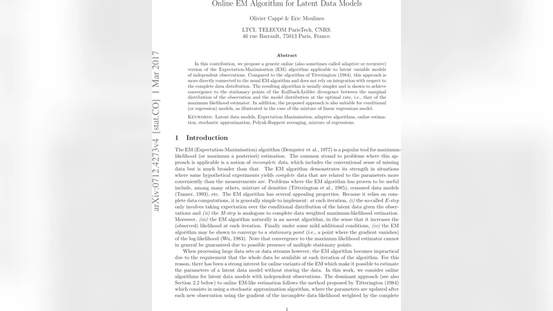 Online EM Algorithm for Latent Data Models