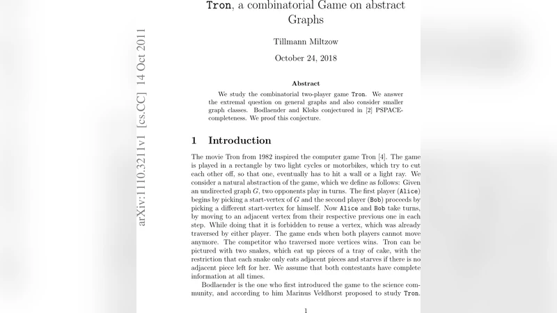 Tron, a combinatorial Game on abstract Graphs