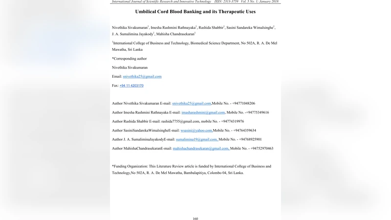 Umbilical Cord Blood Banking and its Therapeutic Uses