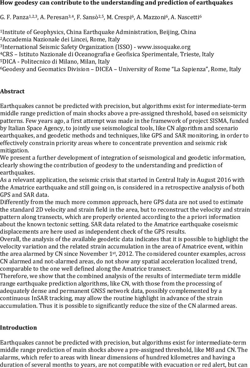 How geodesy can contribute to the understanding and prediction of   earthquakes