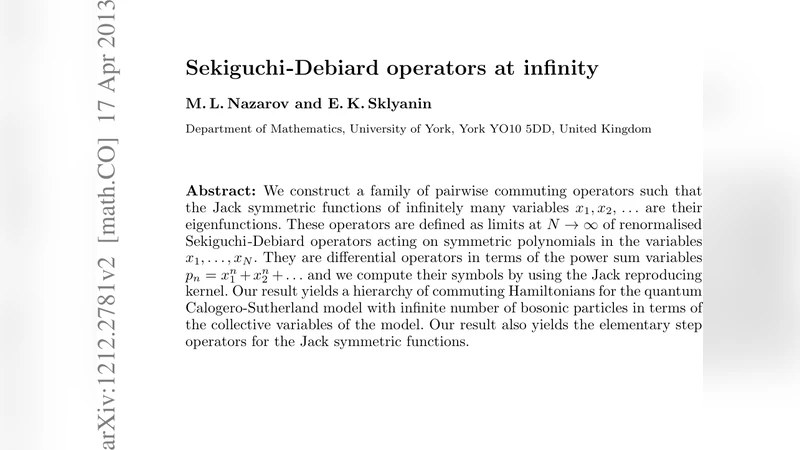Sekiguchi-Debiard operators at infinity