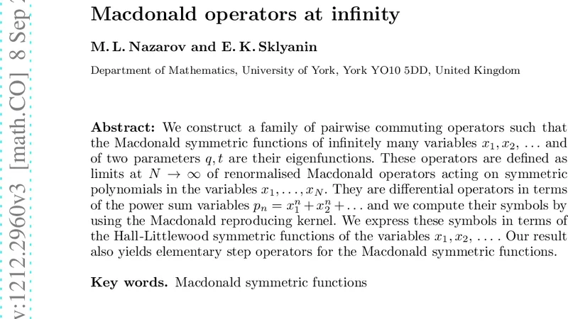 Macdonald operators at infinity