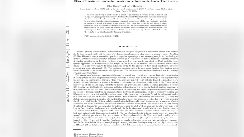 Chiral polymerization: symmetry breaking and entropy production in   closed systems