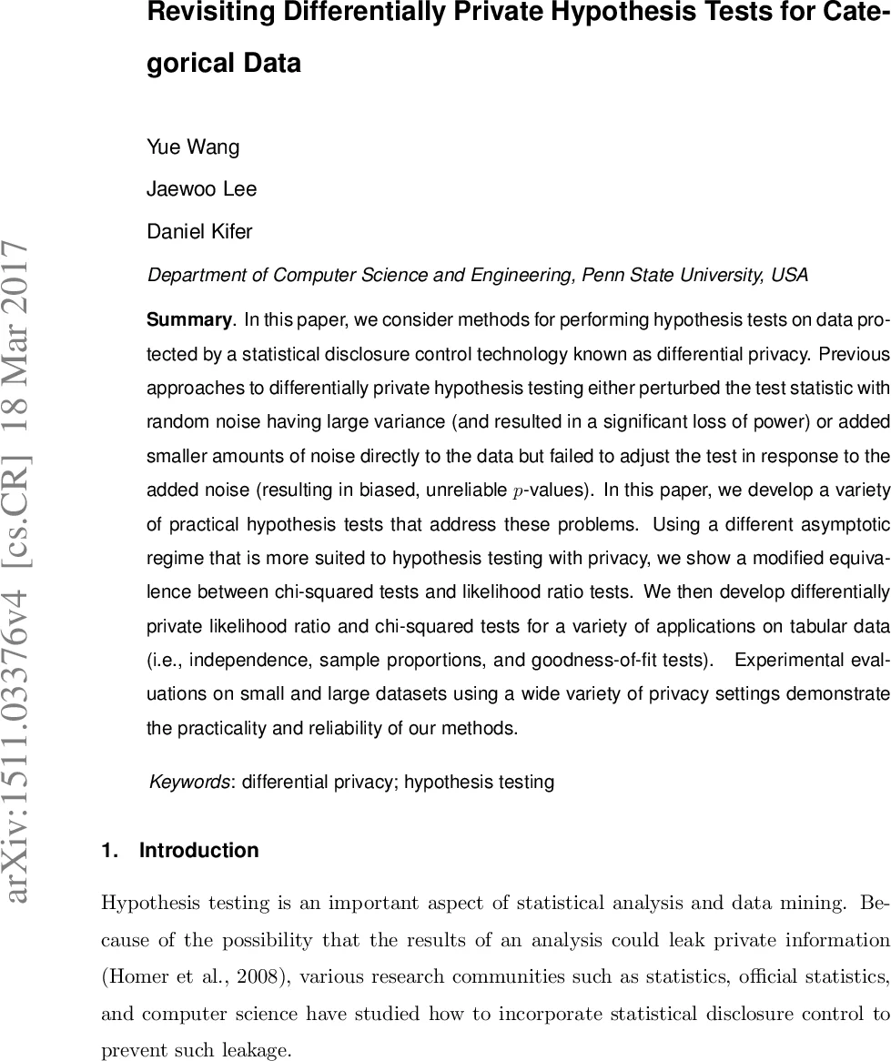 Revisiting Differentially Private Hypothesis Tests for Categorical Data