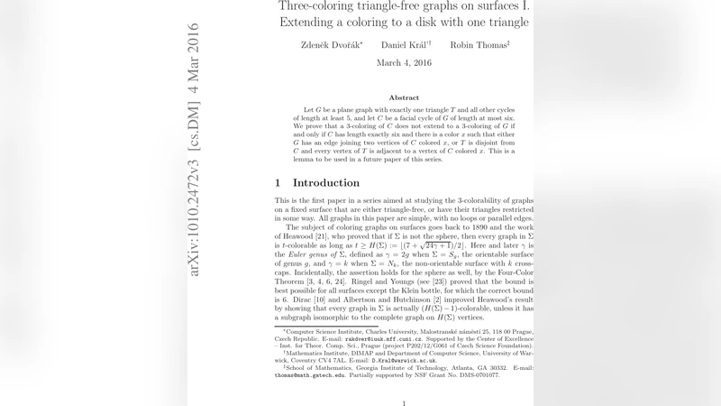 Three-coloring triangle-free graphs on surfaces I. Extending a coloring   to a disk with one triangle