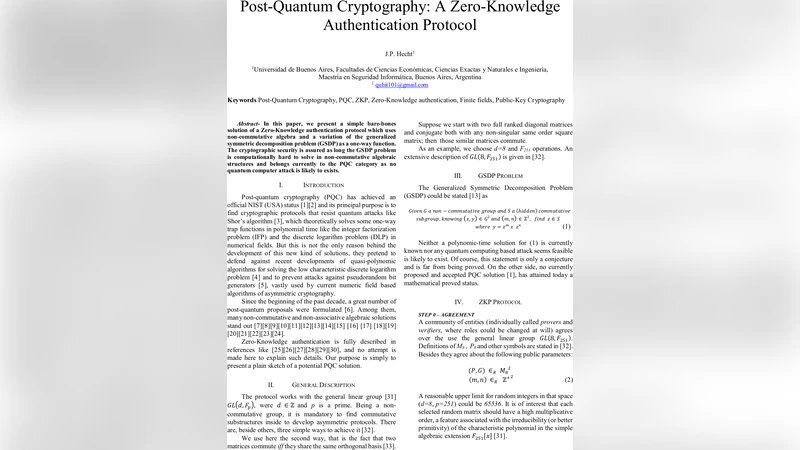 Post-Quantum Cryptography: A Zero-Knowledge Authentication Protocol