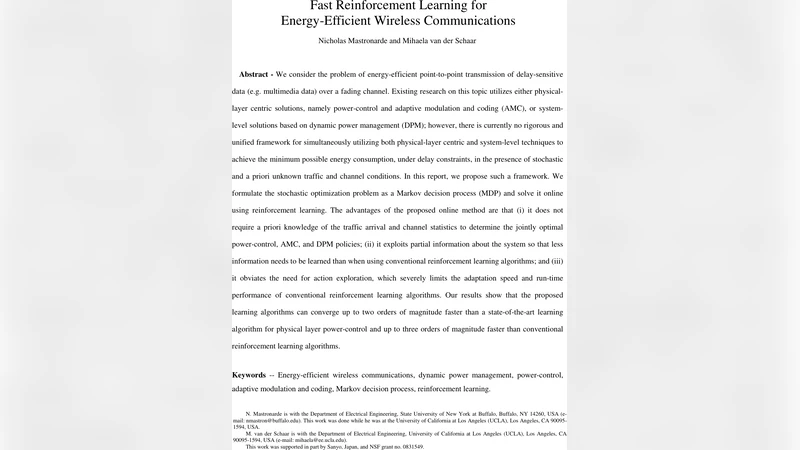 Fast Reinforcement Learning for Energy-Efficient Wireless Communications
