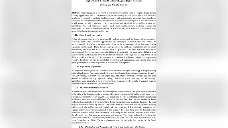 Implications of the Fourth Industrial Age on Higher Education