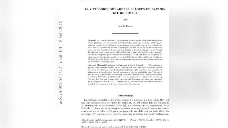 Batanins category of pruned trees is Koszul