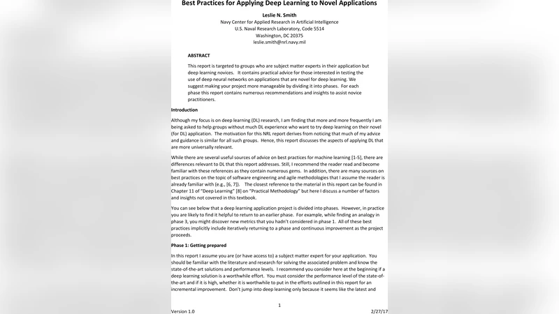 Best Practices for Applying Deep Learning to Novel Applications