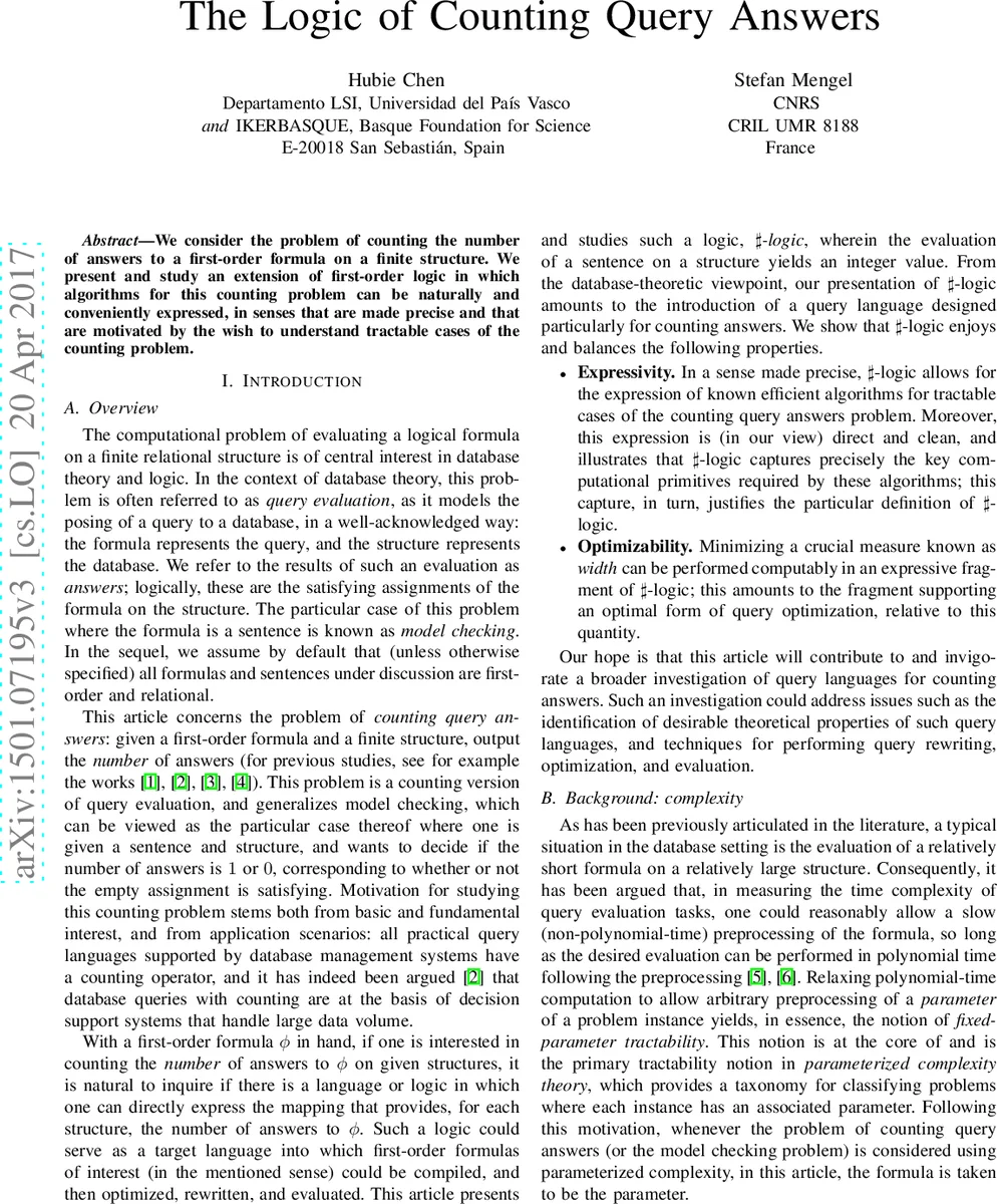 The Logic of Counting Query Answers