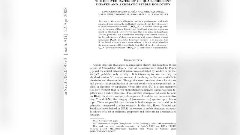 The derived category of quasi-coherent sheaves and axiomatic stable   homotopy