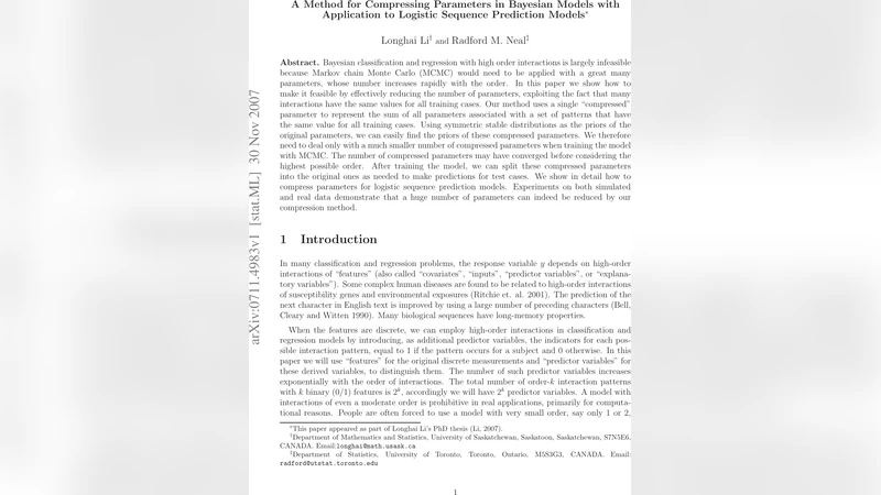 A Method for Compressing Parameters in Bayesian Models with Application   to Logistic Sequence Prediction Models
