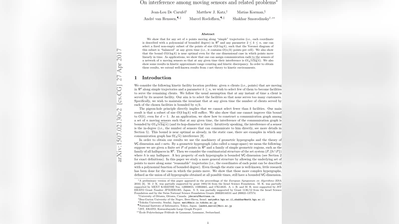 On interference among moving sensors and related problems