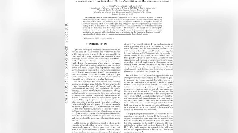 Dynamics underlying Box-office: Movie Competition on Recommender Systems