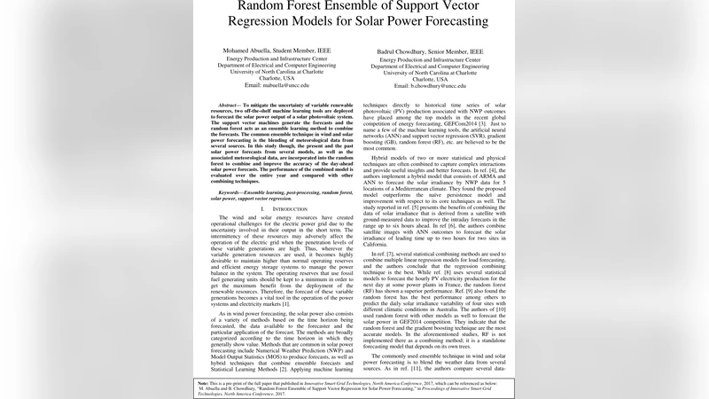Random Forest Ensemble of Support Vector Regression Models for Solar   Power Forecasting