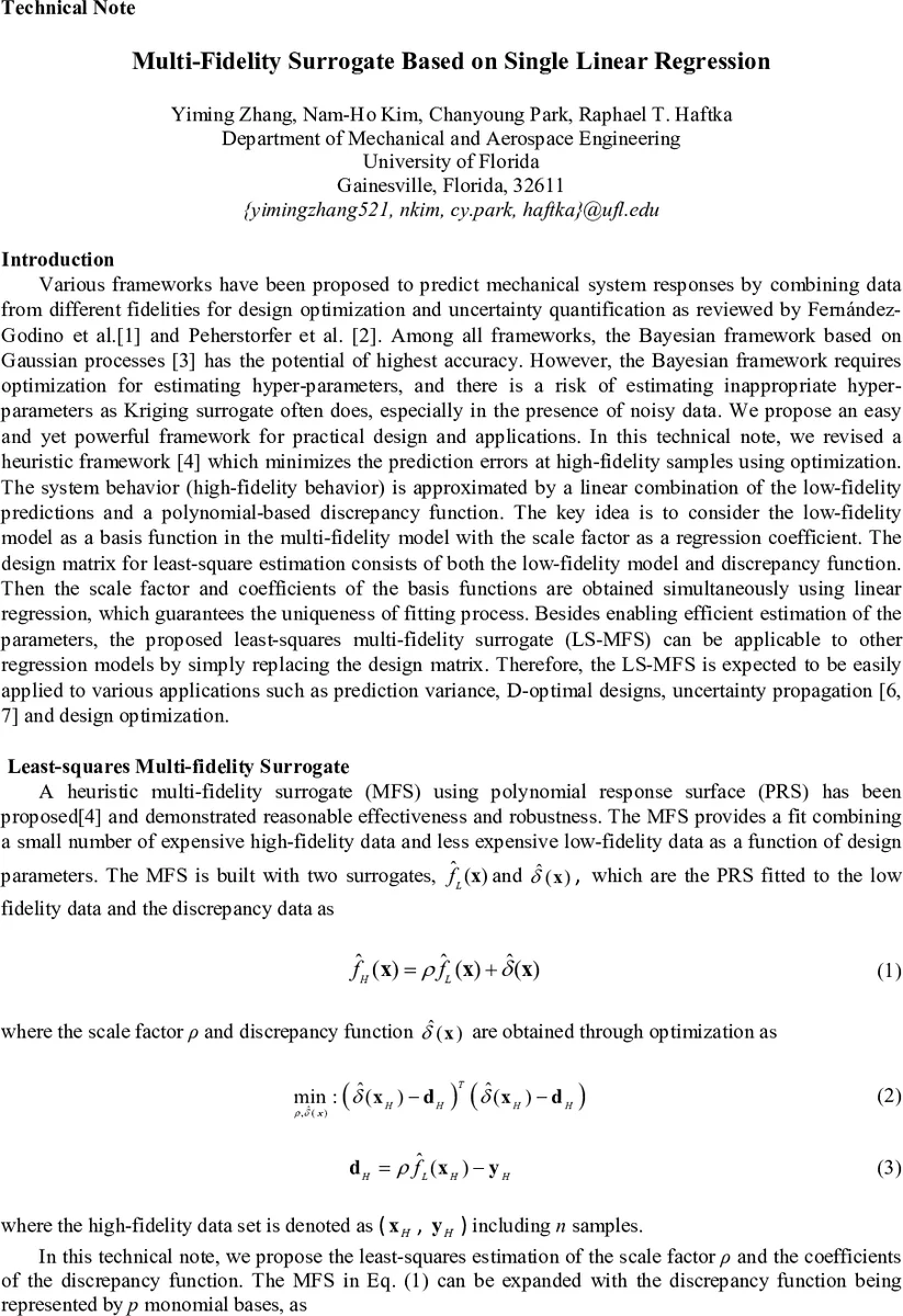Multi-Fidelity Surrogate Based on Single Linear Regression