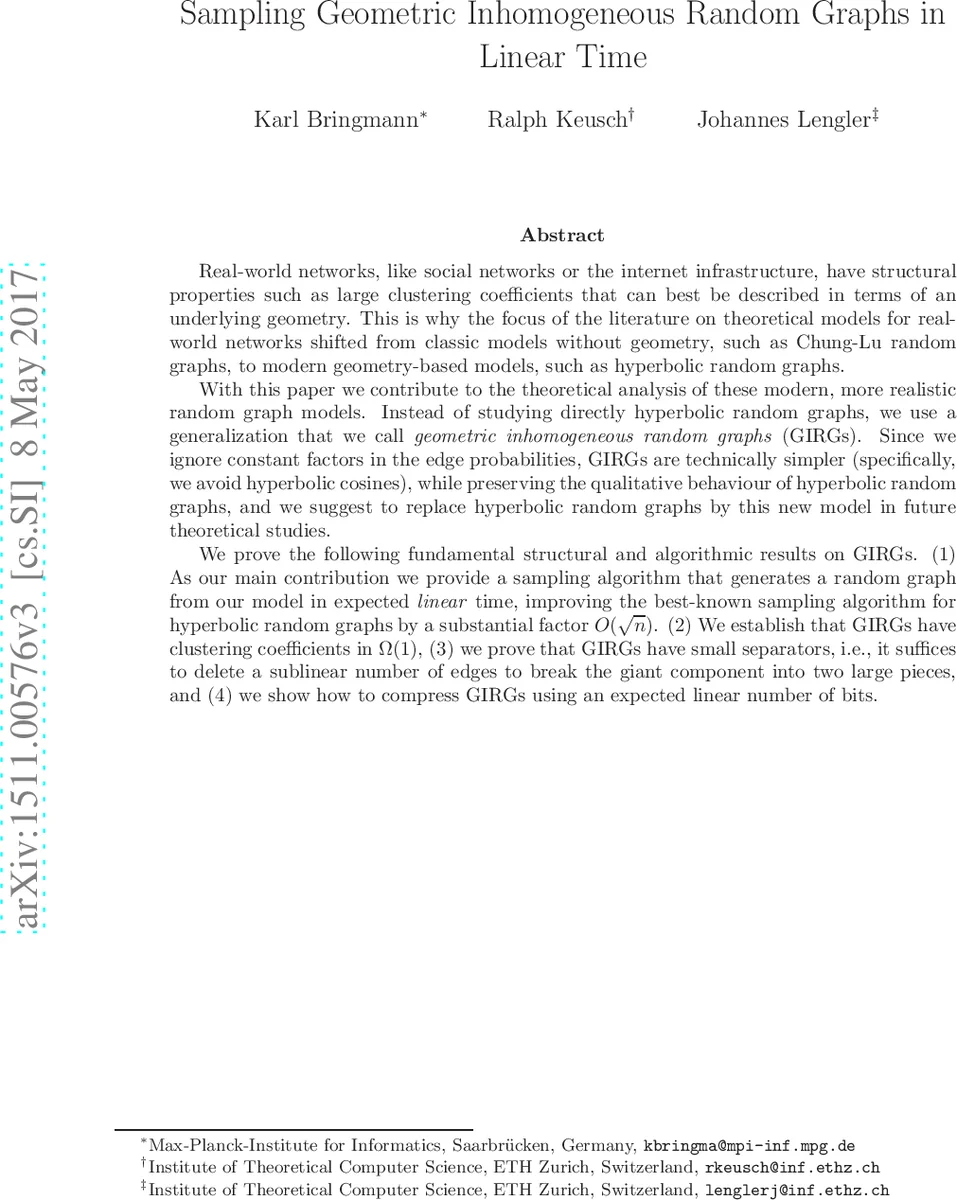 Sampling Geometric Inhomogeneous Random Graphs in Linear Time