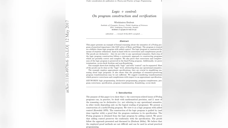 Logic + control: On program construction and verification