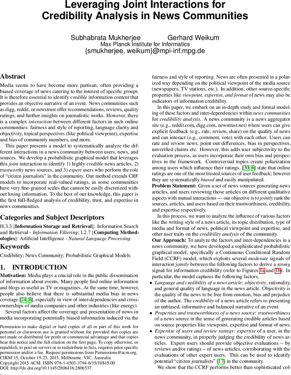 People on Media: Jointly Identifying Credible News and Trustworthy   Citizen Journalists in Online Communities